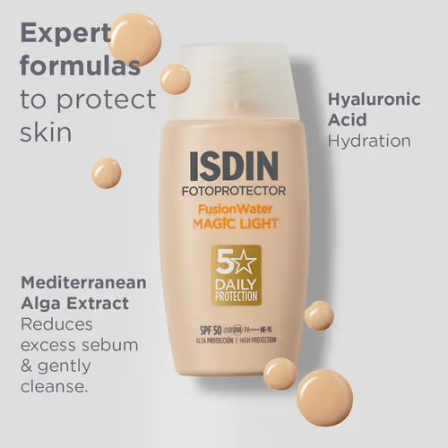 ضد آفتاب رنگی ایزدین مجیک فیوژن واتر رنگ Light (ISDIN Fusion Water MAGIC Color Light SPF50)